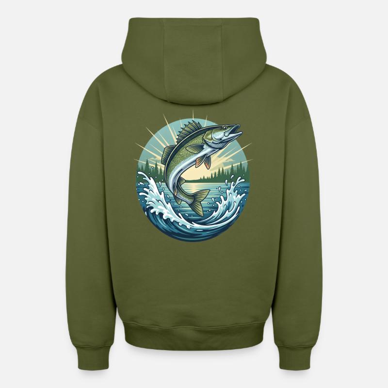 Springender Zander - Oversized Heavyweight Unisex Zip Hoodie - Khaki
