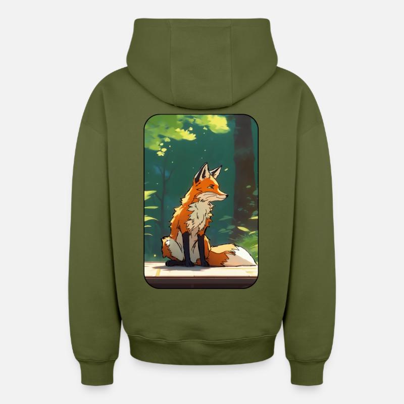 Fuchs im Wald - Oversized Heavyweight Unisex Zip Hoodie - Khaki