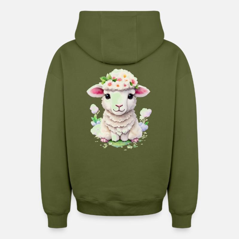 mouton doux - Sweat à capuche unisexe zippé oversize épais SPREAD - kaki