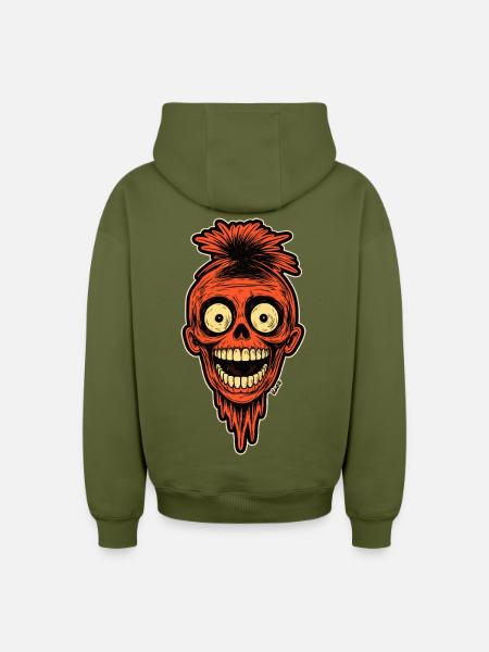 Crimson Skull Mohawk Mascot - Oversized Heavyweight Unisex Zip Hoodie - khaki