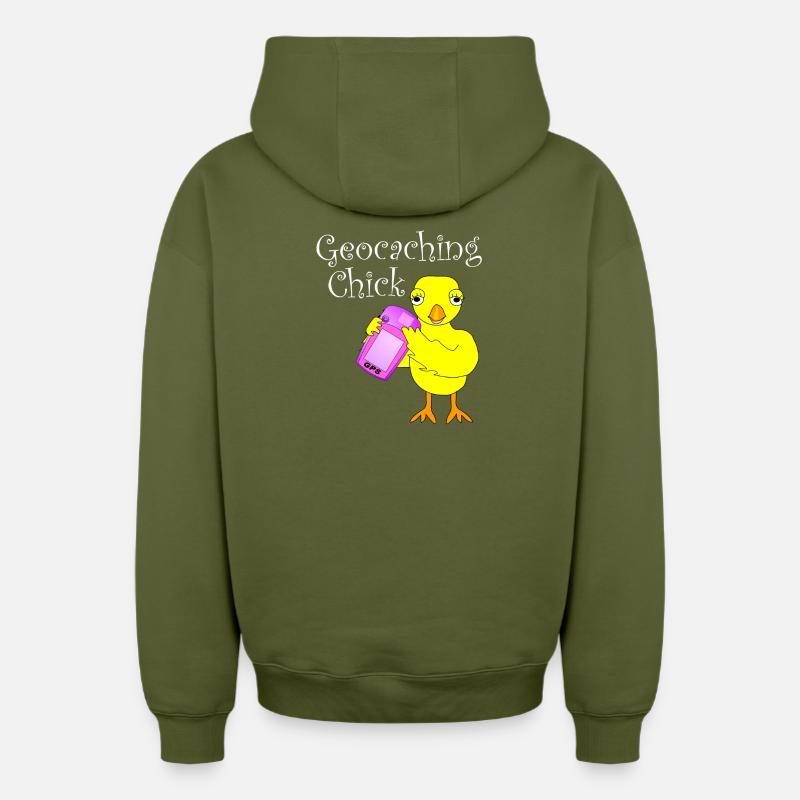 Géocaching Chick Texte blanc - Sweat à capuche unisexe zippé oversize épais SPREAD - kaki