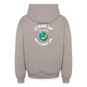Stand up for what we stand on! - Oversized Heavyweight Unisex Zip Hoodie - taupe - Back - AI Model Male 178 light (178cm)