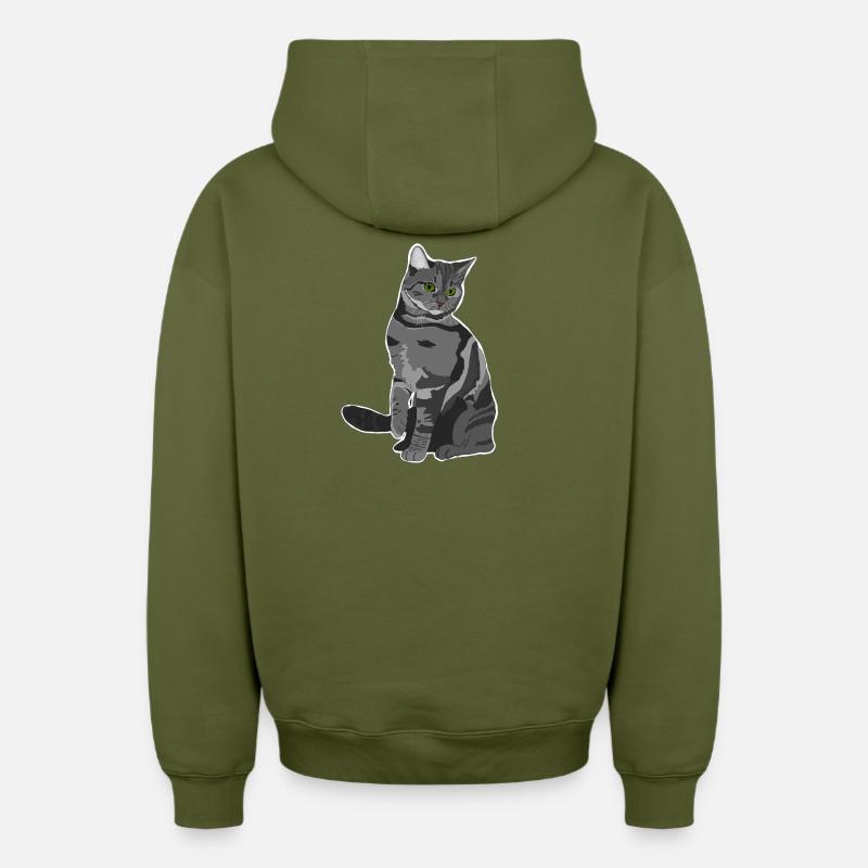 Chat gris - Sweat à capuche unisexe zippé oversize épais SPREAD - kaki