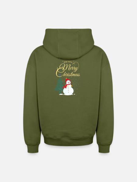 Maria Christmas - Oversized Heavyweight Unisex Zip Hoodie - khaki