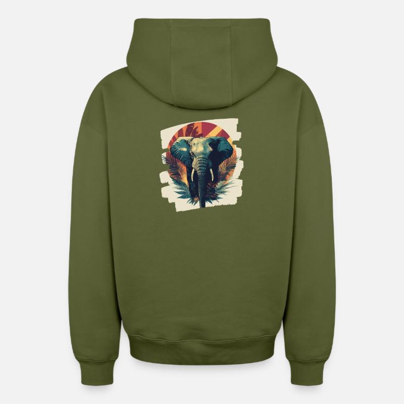 Éléphant - Sweat à capuche unisexe zippé oversize épais SPREAD - kaki