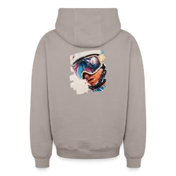 Snowboarder powder snow - Oversized Heavyweight Unisex Zip Hoodie - taupe - Back - AI Model Male 178 light (178cm)
