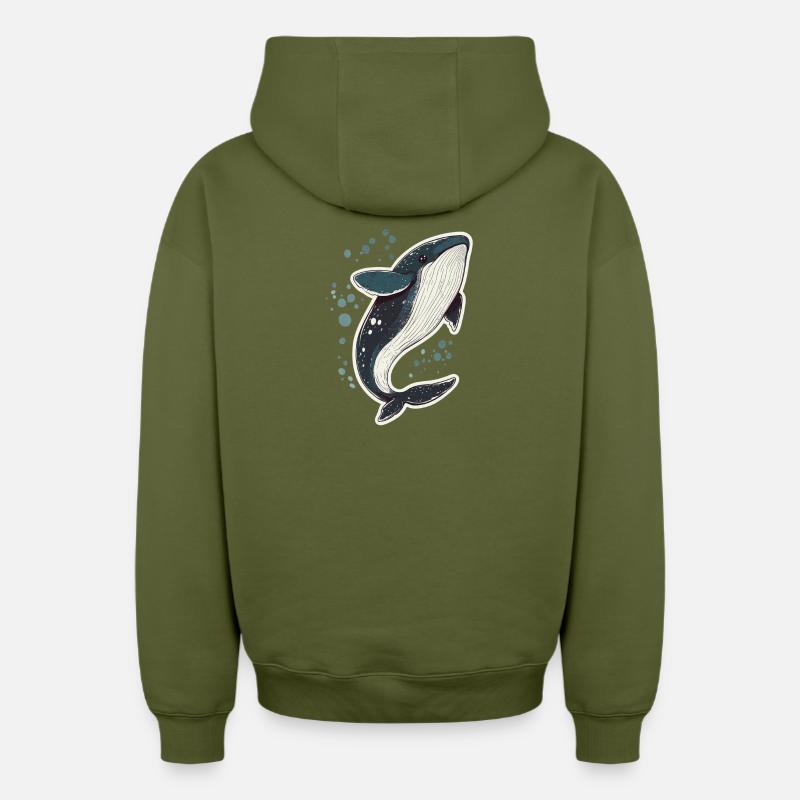baleine - Sweat à capuche unisexe zippé oversize épais SPREAD - kaki