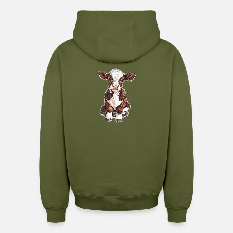 Vache - Sweat à capuche unisexe zippé oversize épais SPREAD - kaki