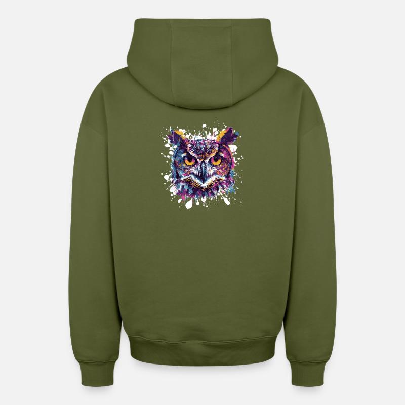 Éclaboussures de tête de hibou - Sweat à capuche unisexe zippé oversize épais SPREAD - kaki