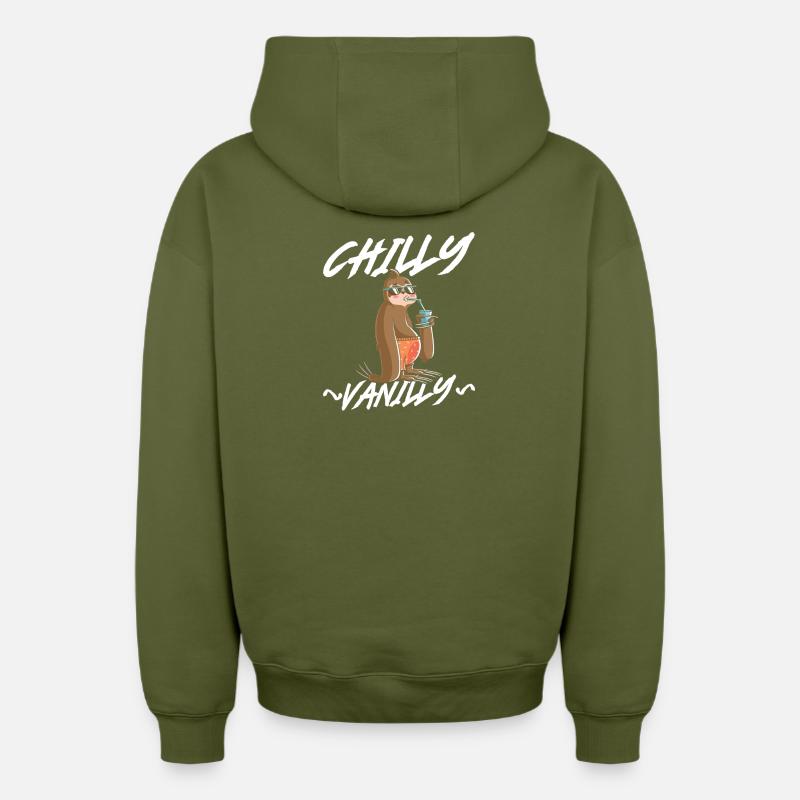 Chilly Vanilla Sloth - Oversized Heavyweight Unisex Zip Hoodie - Khaki