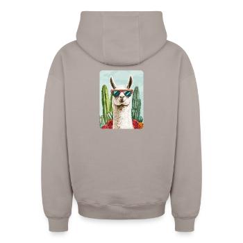lama - Oversized Heavyweight Unisex Zip Hoodie - taupe - Back - AI Model Male 178 light (178cm)