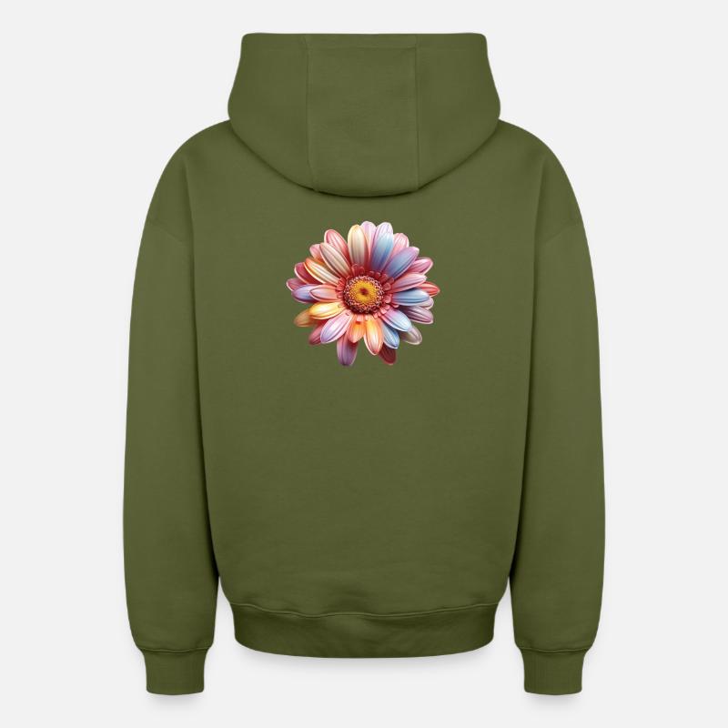 Regenbogen Gänseblümchen – Bunte Flowerpower - Oversized Heavyweight Unisex Zip Hoodie - Khaki