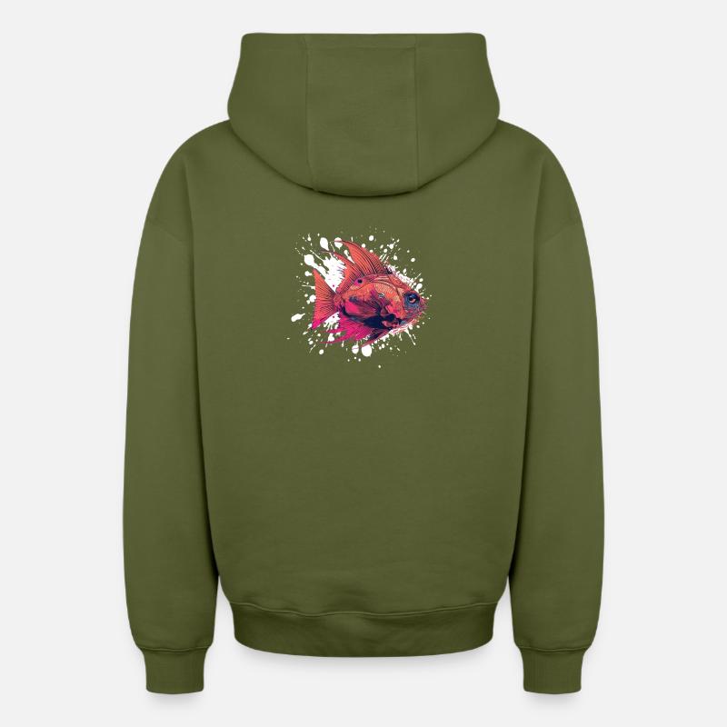 Blobs de poisson - Sweat à capuche unisexe zippé oversize épais SPREAD - kaki