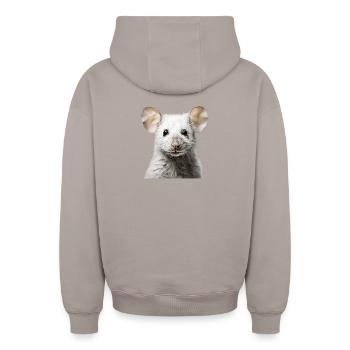 Süße Maus – niedliches Tierportrait - Oversized Heavyweight Unisex Zip Hoodie - Taupe - Hinten - AI Model Male 178 light (178cm)