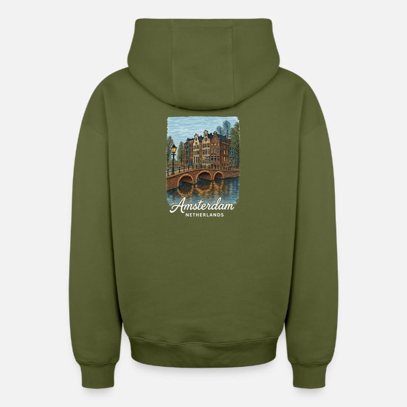 Amsterdam, Pays-Bas - Sweat à capuche unisexe zippé oversize épais SPREAD - kaki