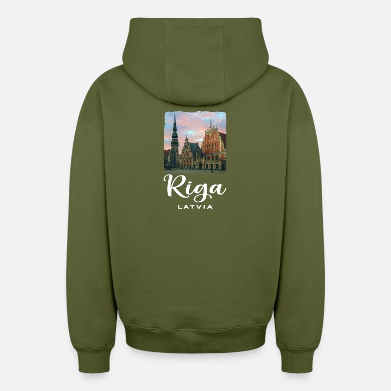 Riga, Lituanie - Sweat à capuche unisexe zippé oversize épais SPREAD - kaki