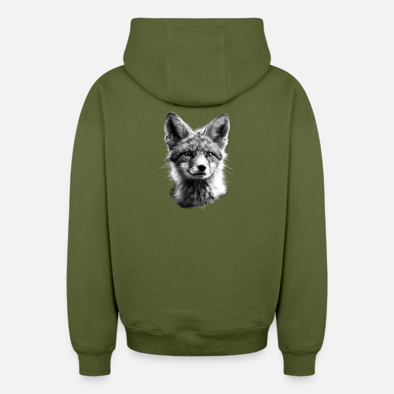 Polarfuchs Schneefuchs Eisfuchs Süßer Weißer Fuchs - Oversized Heavyweight Unisex Zip Hoodie - Khaki