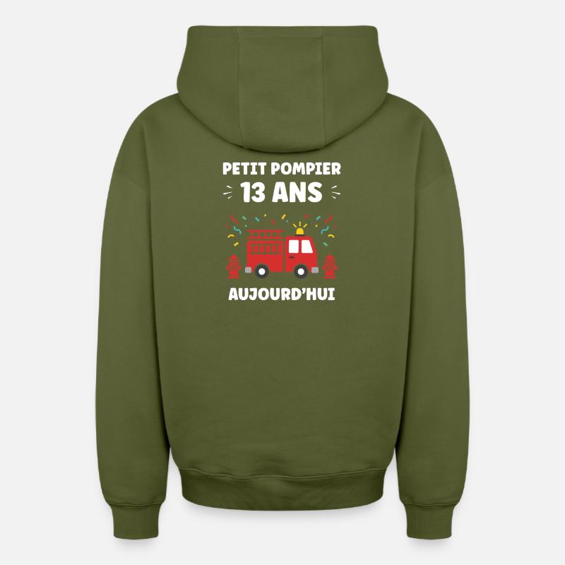Pompier Treize Ans Aujourd'hui - Sweat à capuche unisexe zippé oversize épais SPREAD - kaki