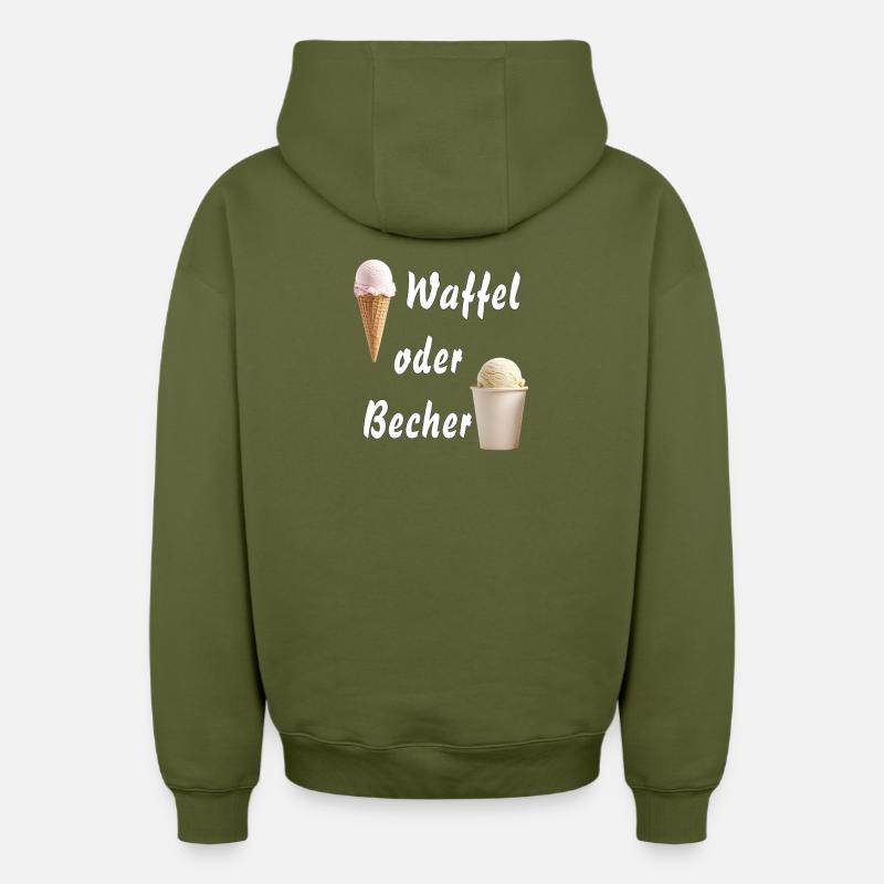 EIS WAFFEL ODER BECHER - Oversized Heavyweight Unisex Zip Hoodie - Khaki