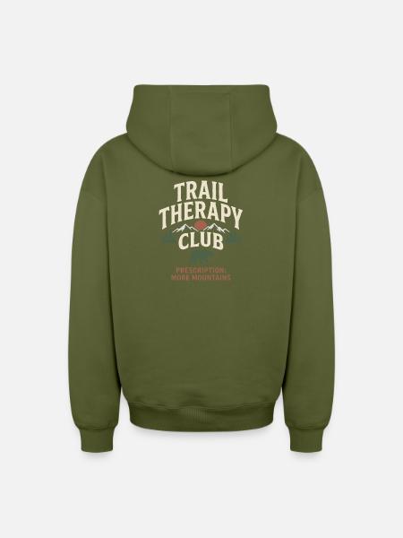 Mountains - Trail Therapy Club - Oversized Heavyweight Unisex Zip Hoodie - khaki