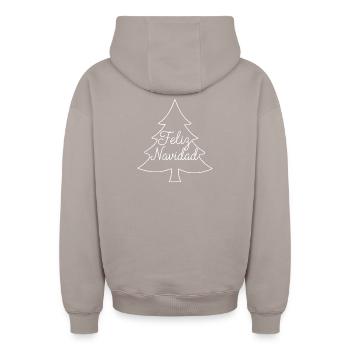 Feliz Navidad Tannenbaum Weihnachtsdesign - Oversized Heavyweight Unisex Zip Hoodie - Taupe - Hinten - AI Model Male 178 light (178cm)