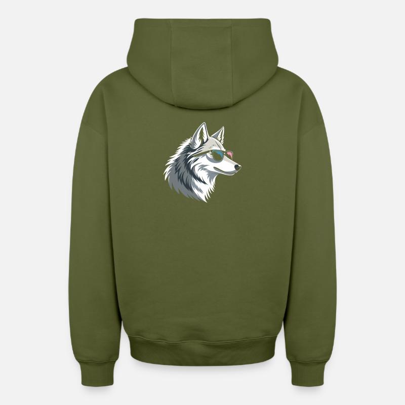 Wolf mit Brille im eisigen Stil - Oversized Heavyweight Unisex Zip Hoodie - Khaki