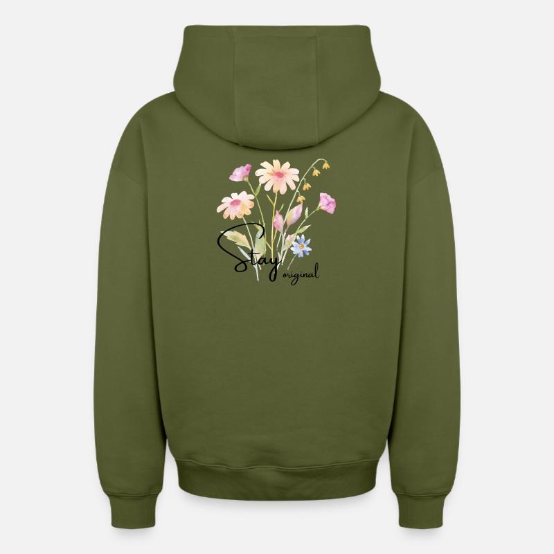 Bouquet de fleurs aquarelle - Sweat à capuche unisexe zippé oversize épais SPREAD - kaki
