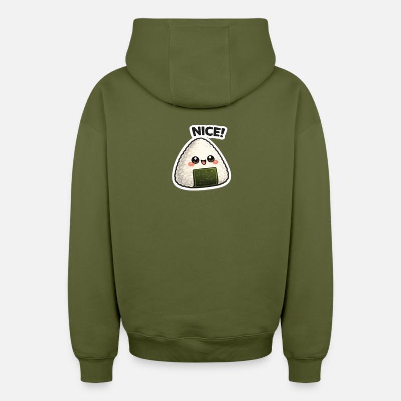 Onigiri de Kawaii avec algues - Sweat à capuche unisexe zippé oversize épais SPREAD - kaki