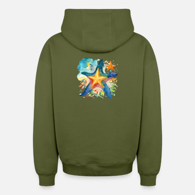 Étoile de mer - Sweat à capuche unisexe zippé oversize épais SPREAD - kaki