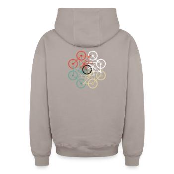 Buntes Fahrradrad-Mosaik - Oversized Heavyweight Unisex Zip Hoodie - Taupe - Hinten - AI Model Male 178 light (178cm)
