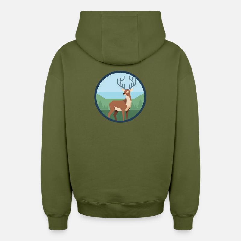 Cerf - Sweat à capuche unisexe zippé oversize épais SPREAD - kaki