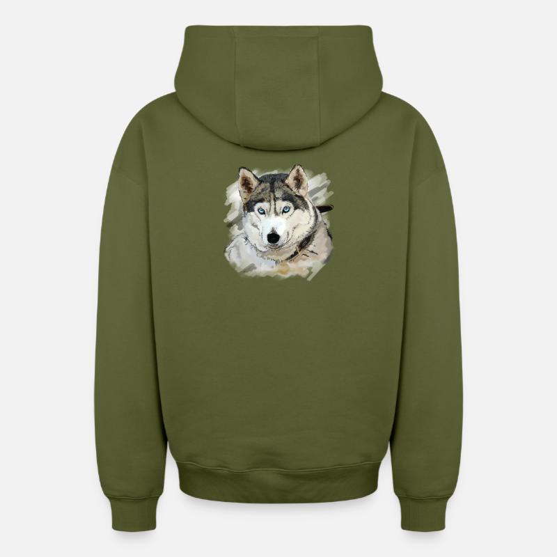 Husky - Sweat à capuche unisexe zippé oversize épais SPREAD - kaki