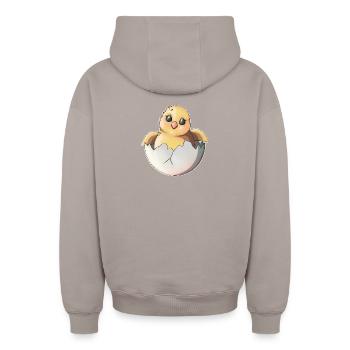 Mignon nouveau-né et illustration d’œuf - Sweat à capuche unisexe zippé oversize épais SPREAD - taupe - Dos - AI Model Male 178 light (178cm)
