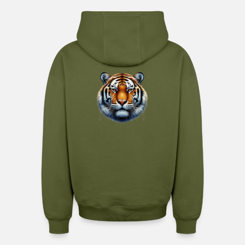 Tigre - Sweat à capuche unisexe zippé oversize épais SPREAD - kaki