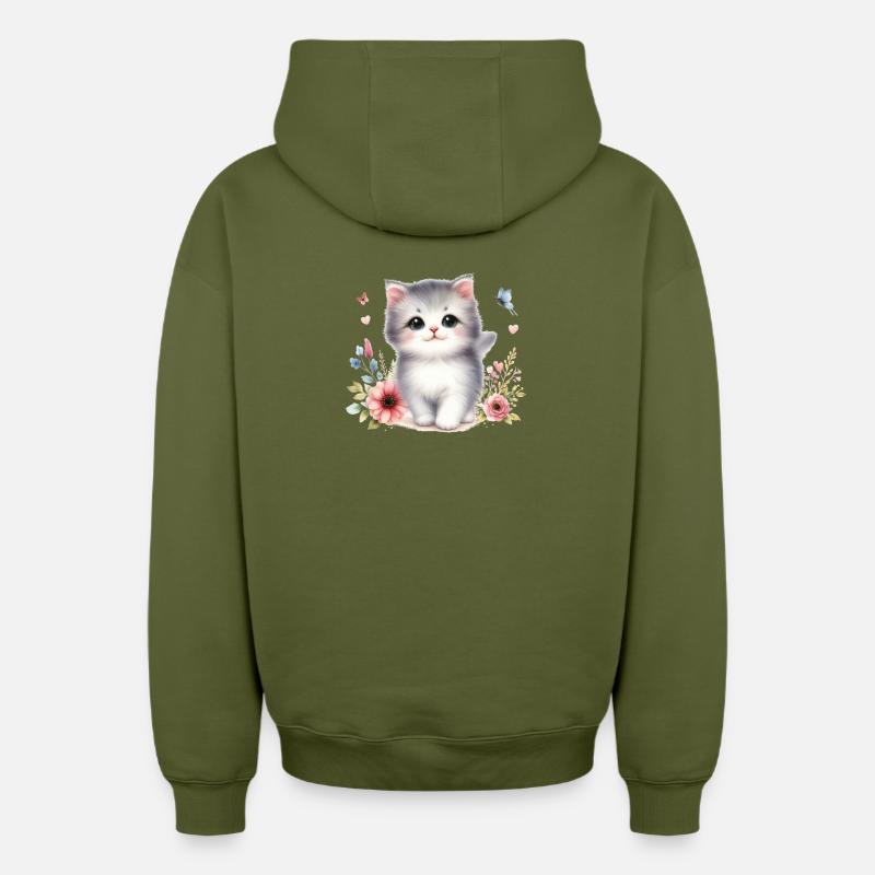 Süße Katze - Oversized Heavyweight Unisex Zip Hoodie - Khaki