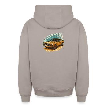 Vintage Muscle Car – Retro Auto Design - Sweat à capuche unisexe zippé oversize épais SPREAD - taupe - Dos - AI Model Male 178 light (178cm)