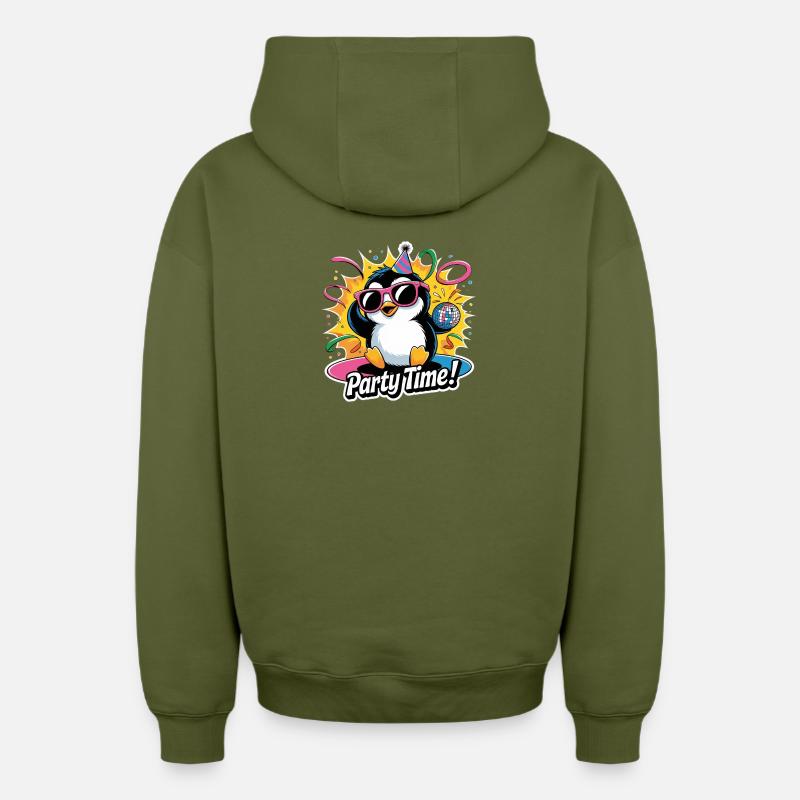PartyPingouin - Sweat à capuche unisexe zippé oversize épais SPREAD - kaki
