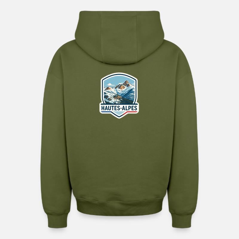 Bouclier Alpes Bleues - Sweat à capuche unisexe zippé oversize épais SPREAD - kaki