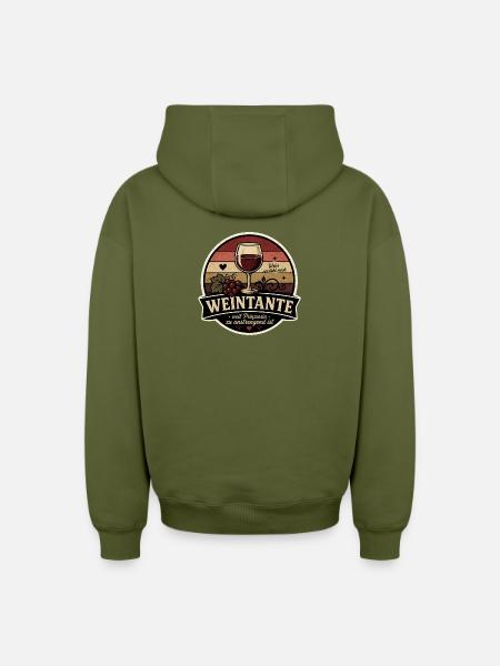 Weintante Retro - Oversized Heavyweight Unisex Zip Hoodie - Khaki