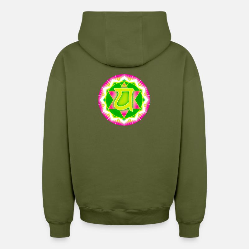 Chakra du cœur Anahata - Sweat à capuche unisexe zippé oversize épais SPREAD - kaki