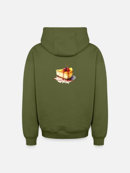 Gâteau au fromage Aquarelle - Sweat à capuche unisexe zippé oversize épais SPREAD - kaki
