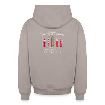 Ameland, Texel, Terschellingen Hand Drawing - Oversized Heavyweight Unisex Zip Hoodie - taupe - Back - AI Model Male 178 light (178cm)