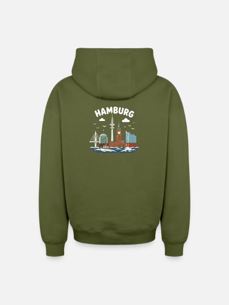 Hamburg Skyline Coastal Magic - Oversized Heavyweight Unisex Zip Hoodie - khaki