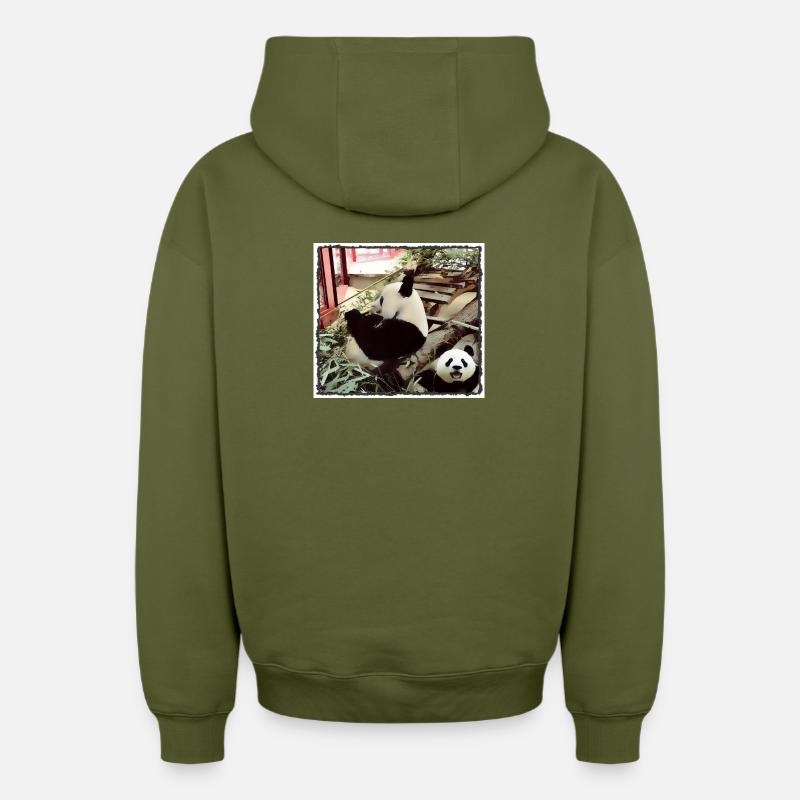 Mode Panda activé - Sweat à capuche unisexe zippé oversize épais SPREAD - kaki
