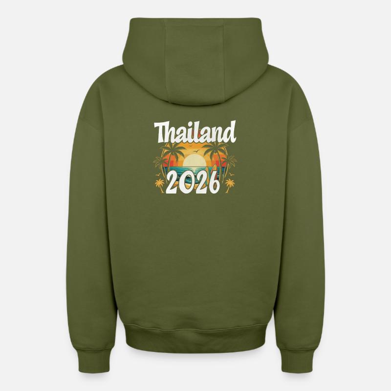Thaïlande 2026 - Sweat à capuche unisexe zippé oversize épais SPREAD - kaki