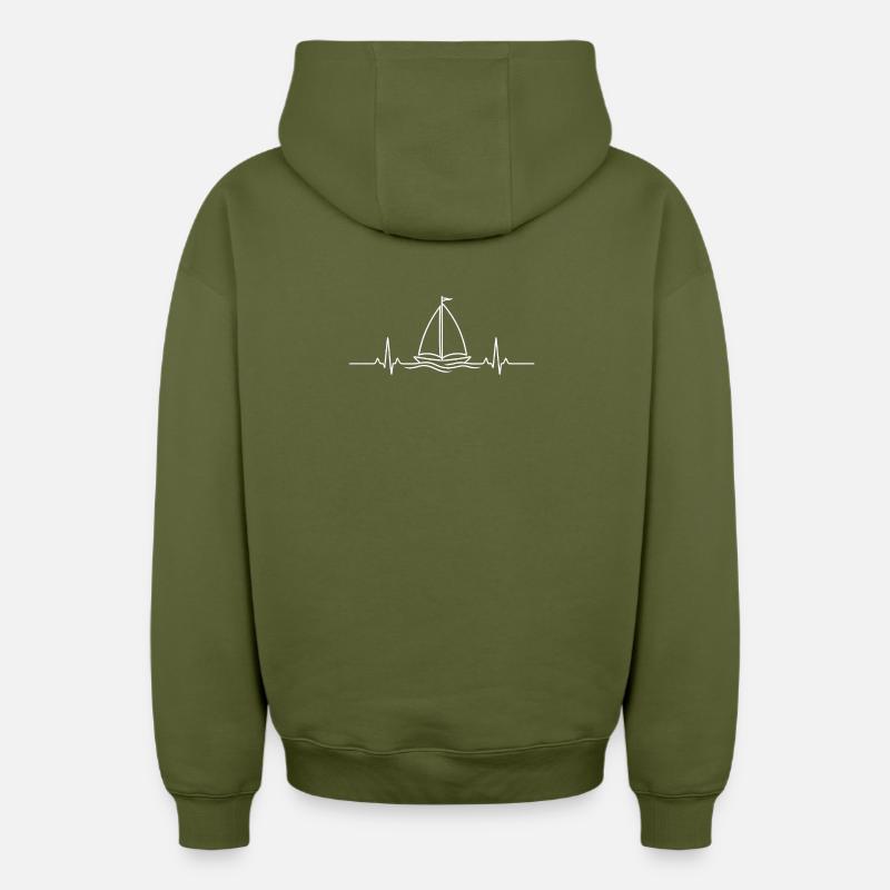 ECG de voilier - Sweat à capuche unisexe zippé oversize épais SPREAD - kaki