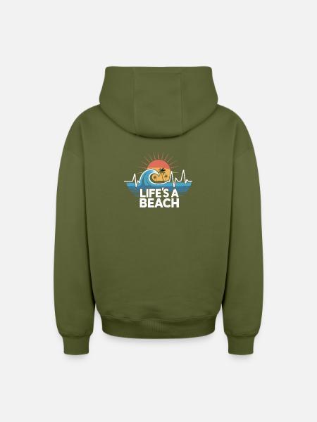 Life's A Beach Sunset Waves - Oversized Heavyweight Unisex Zip Hoodie - khaki
