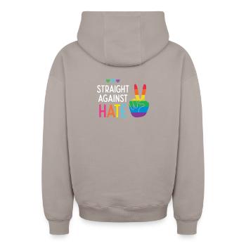 LGBT Pride Month - Direkt gegen Hass - Oversized Heavyweight Unisex Zip Hoodie - Taupe - Hinten - AI Model Male 178 light (178cm)