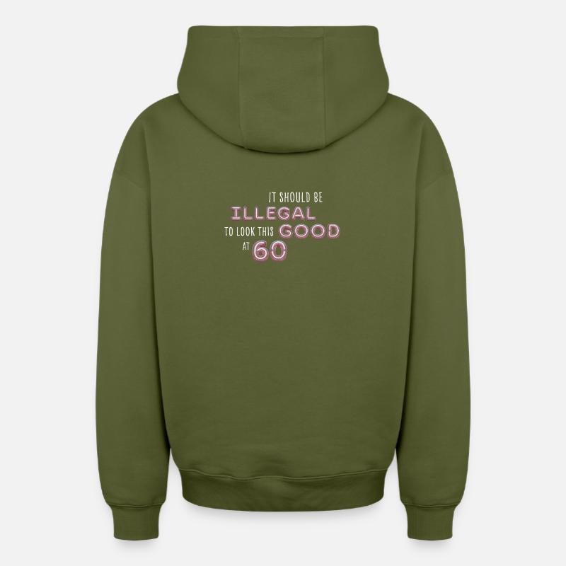 Bon interdit à 60 ans - Sweat à capuche unisexe zippé oversize épais SPREAD - kaki