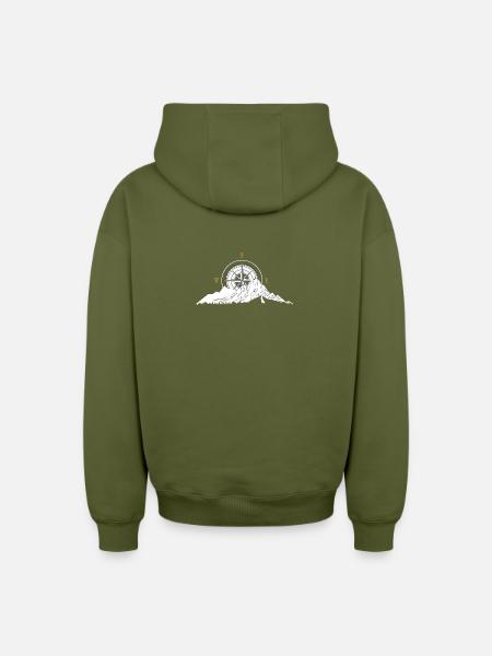 Mountain and Compass - Oversized Heavyweight Unisex Zip Hoodie - khaki